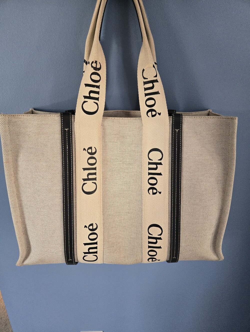 Chloe Woody Tote Black Leather & Canvas